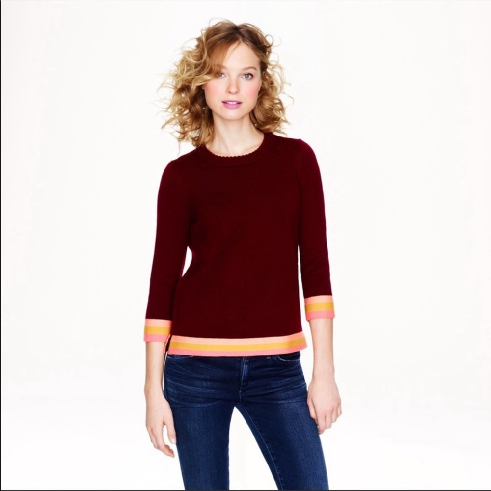 J Crew cropped wool crew neck sweater size medium burgundy maroon